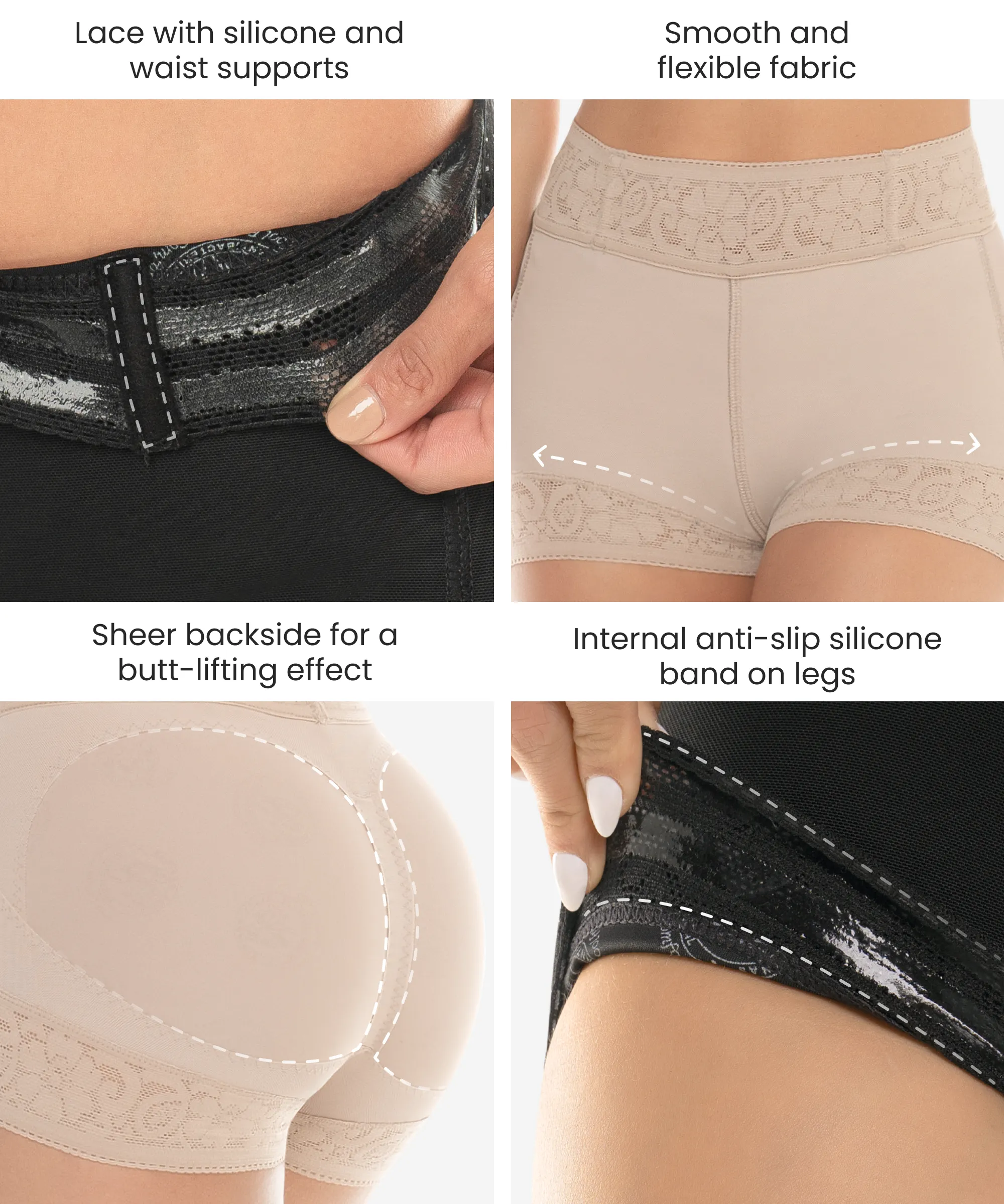 Pantalón corto moldeador con encaje que realza los glúteos - Estilo 211
