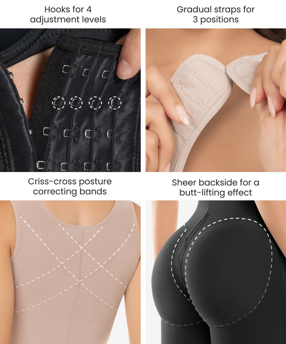 Curvy Full Body Shaper — 4-Row Hook Closure, Back Support & Perineal Zipper - Style 424