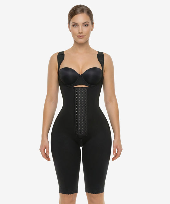 Curvy Full Body Shaper — 4-Row Hook Closure, Back Support & Perineal Zipper - Style 424