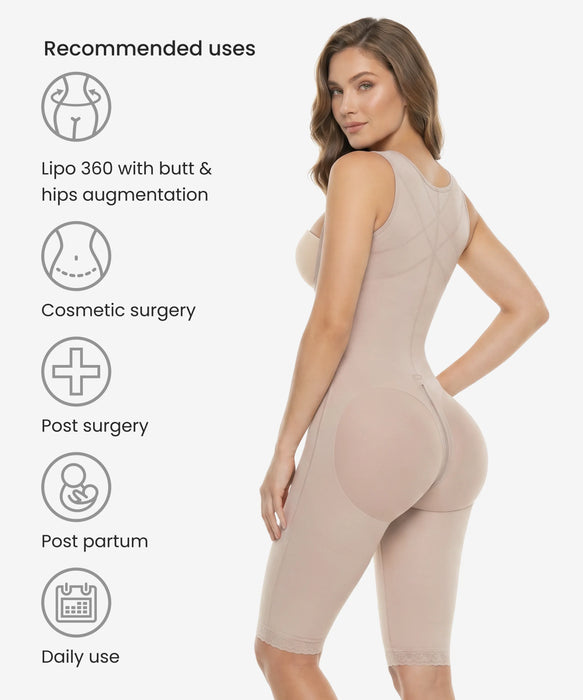 Curvy Full Body Shaper — 4-Row Hook Closure, Back Support & Perineal Zipper - Style 424