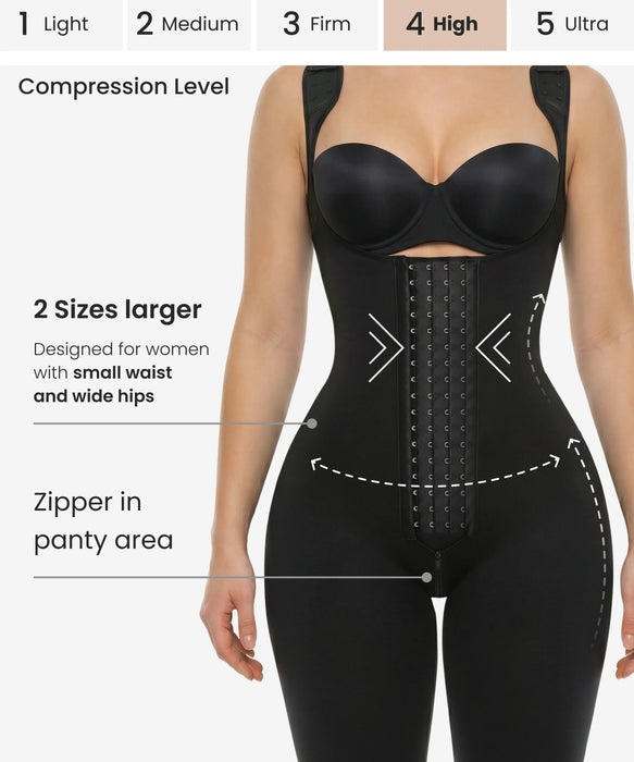 Curvy Full Body Shaper — 4-Row Hook Closure, Back Support & Perineal Zipper - Style 424