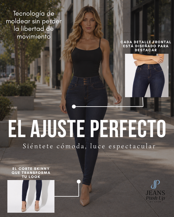 Dark Blue Skinny Push Up Jeans Style 5201 — High-Rise 3-Button Waistband & Natural Butt Lift