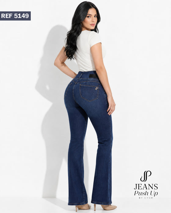 Dark Blue Flare Leg Push Up Jeans Style 5149 — High-Rise 3-Button Waistband & Natural Butt Lift