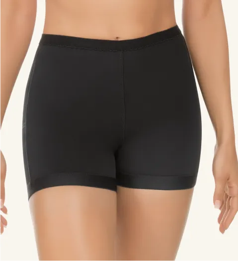 CYSM shaping shorts in black with smooth finish and clean hem, back view