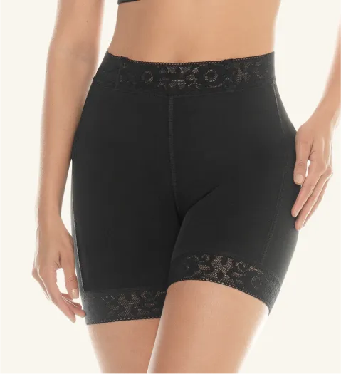 High-waisted CYSM shaping shorts with lace detail, mid-thigh length, front view